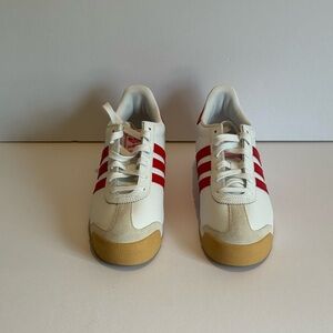 adidas Samoa White Sneakers with Red Stripes and Gum Toe